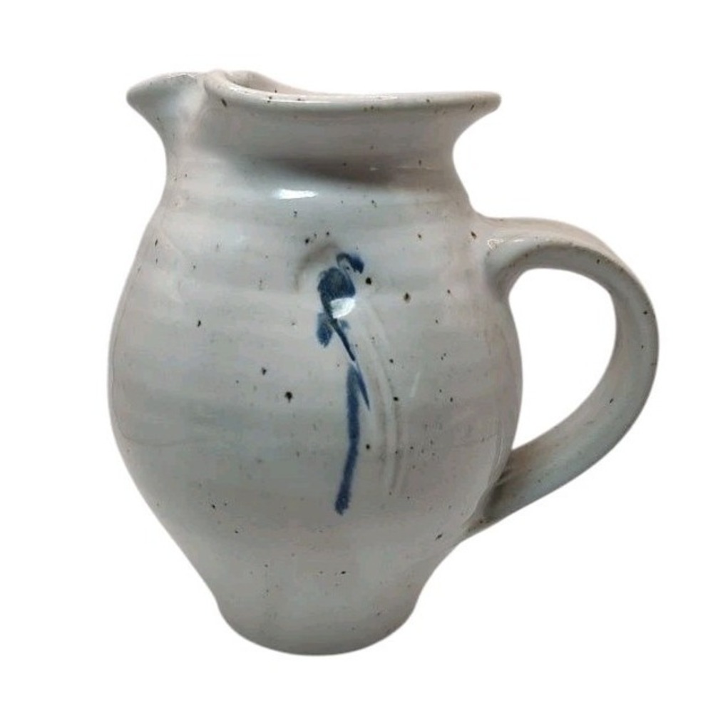 Studio Art Hand Crafted Pitcher Pinch‎ Spout Cream and Blue Seven Inches Vintage